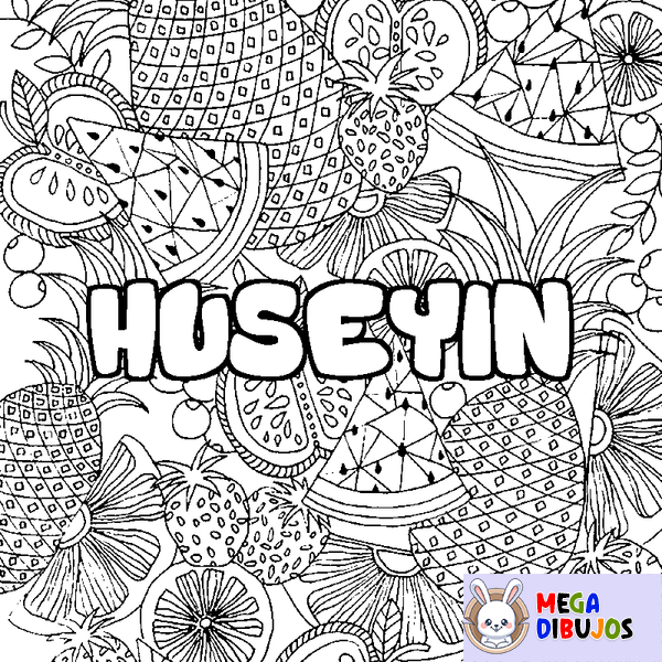 Coloraci&oacute;n del nombre HUSEYIN - decorado mandala de frutas
