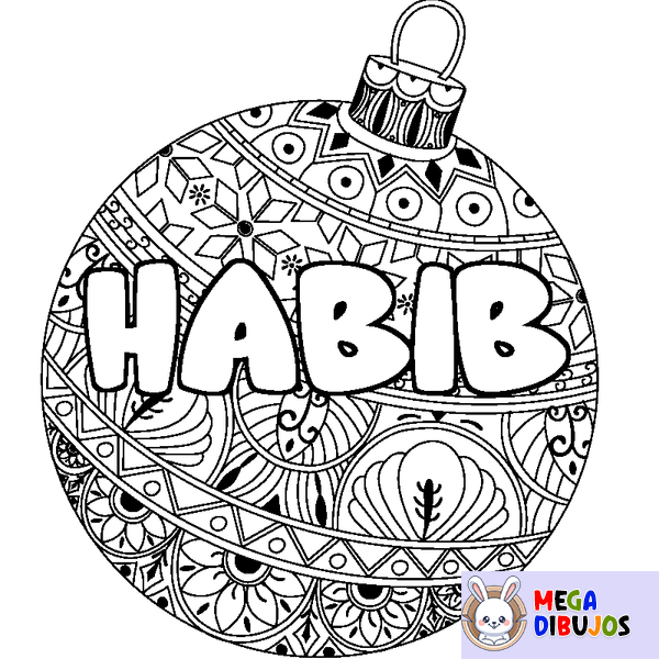 Coloraci&oacute;n del nombre HABIB - decorado bola de Navidad