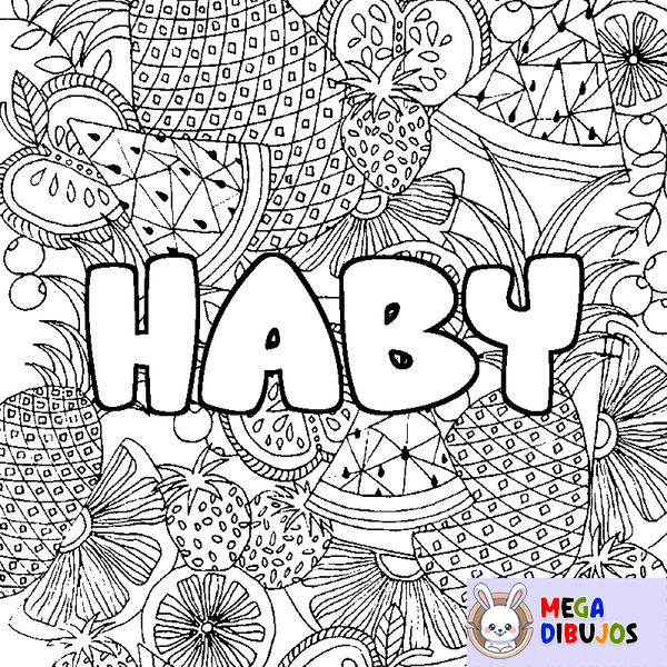 Coloraci&oacute;n del nombre HABY - decorado mandala de frutas