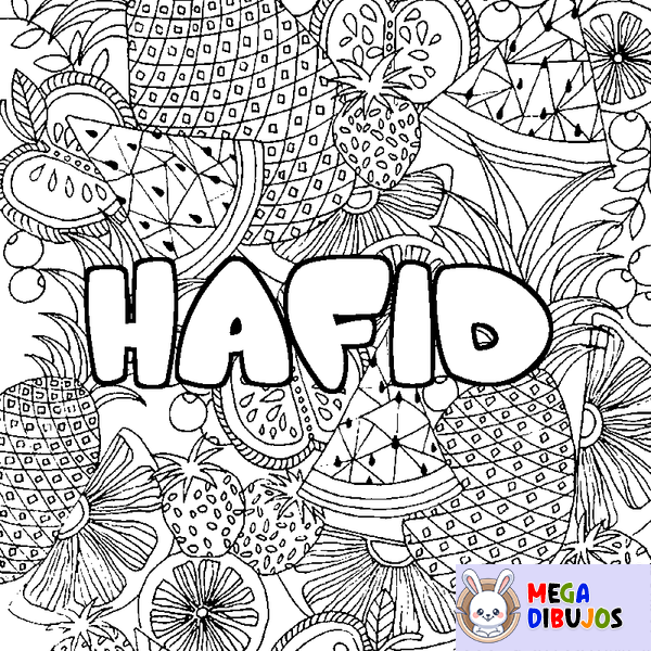 Coloraci&oacute;n del nombre HAFID - decorado mandala de frutas
