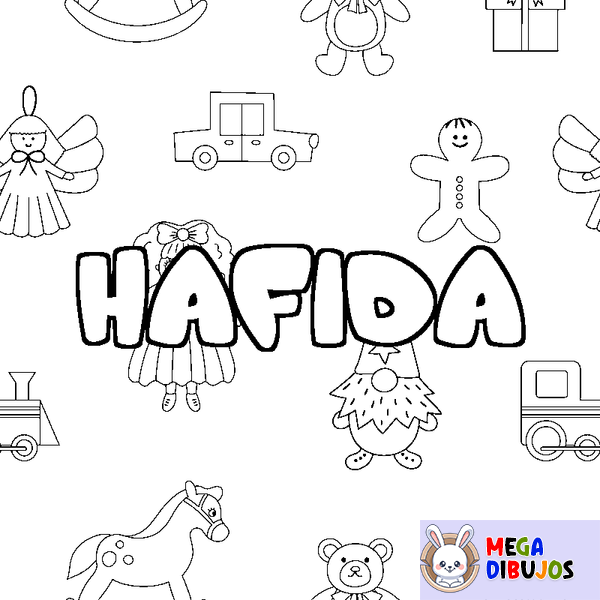 Coloraci&oacute;n del nombre HAFIDA - decorado juguetes