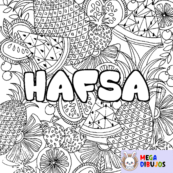 Coloraci&oacute;n del nombre HAFSA - decorado mandala de frutas