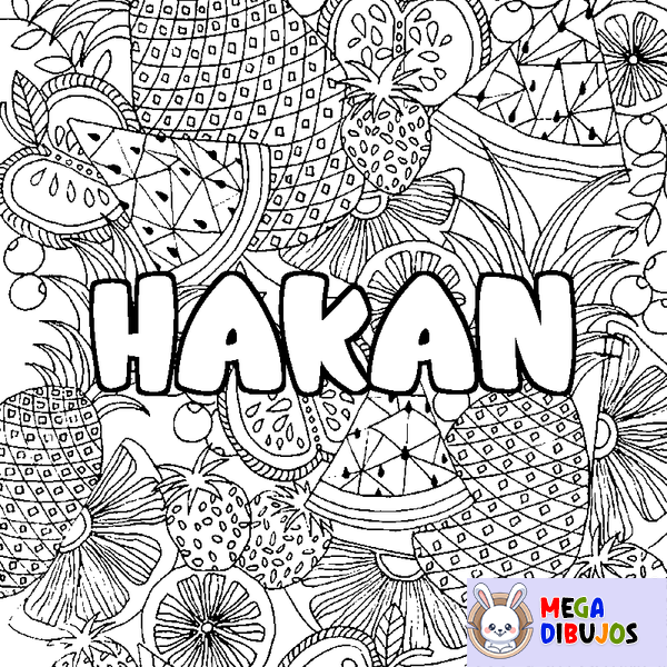 Coloraci&oacute;n del nombre HAKAN - decorado mandala de frutas
