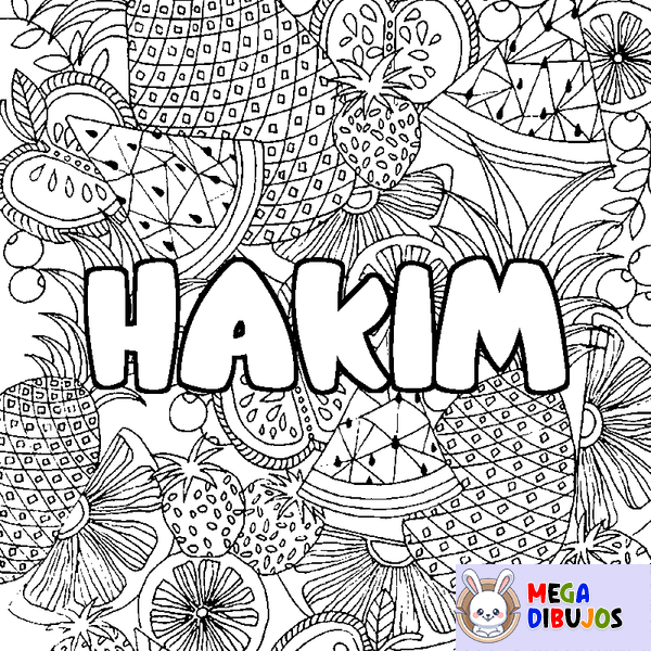 Coloraci&oacute;n del nombre HAKIM - decorado mandala de frutas