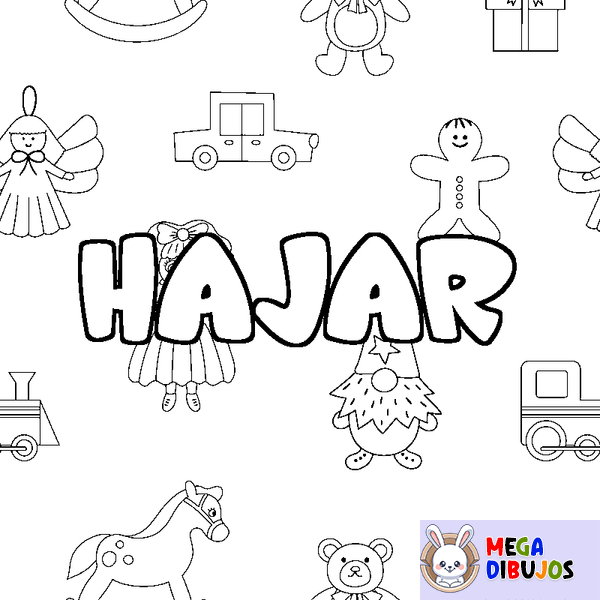 Coloraci&oacute;n del nombre HAJAR - decorado juguetes