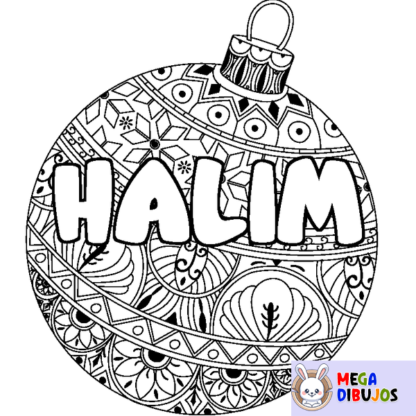Coloraci&oacute;n del nombre HALIM - decorado bola de Navidad