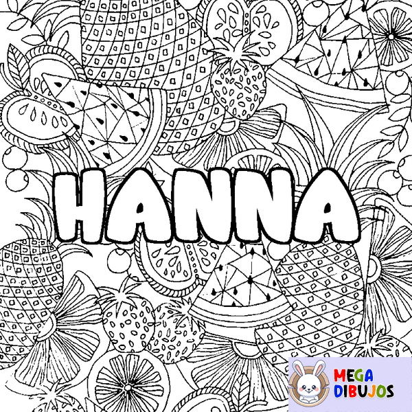 Coloraci&oacute;n del nombre HANNA - decorado mandala de frutas