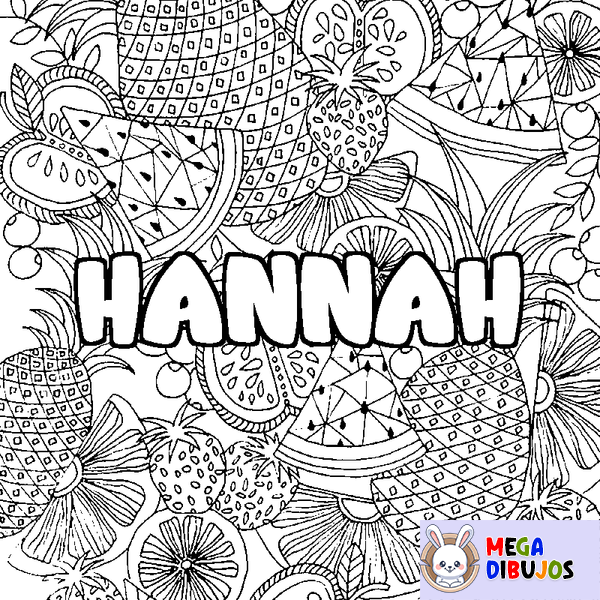 Coloraci&oacute;n del nombre HANNAH - decorado mandala de frutas
