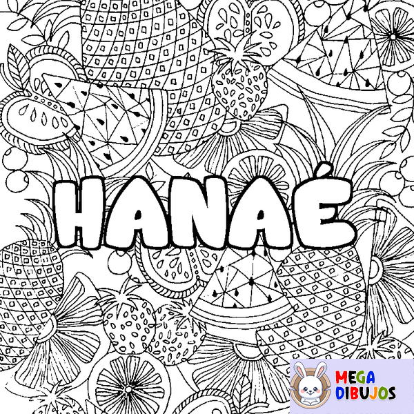 Coloraci&oacute;n del nombre HANA&Eacute; - decorado mandala de frutas