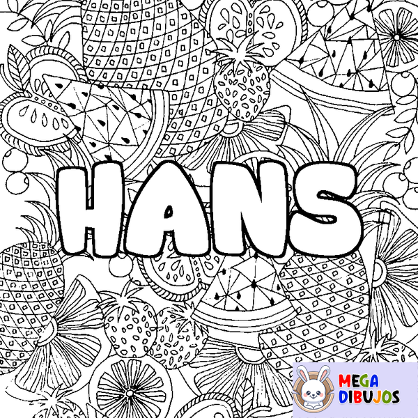 Coloraci&oacute;n del nombre HANS - decorado mandala de frutas