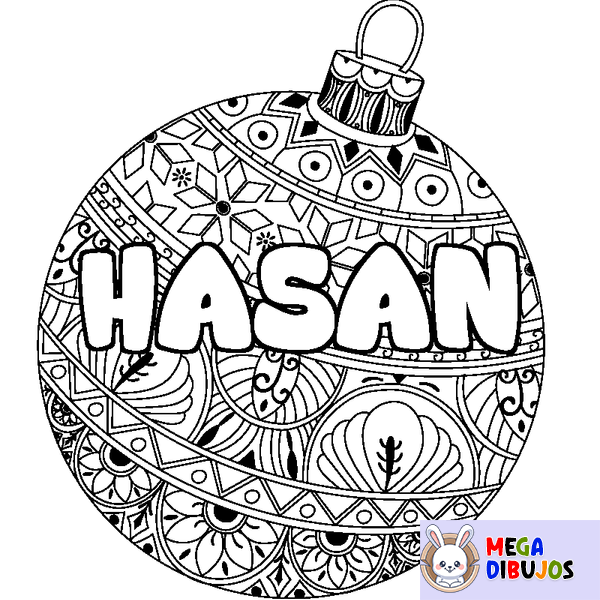 Coloraci&oacute;n del nombre HASAN - decorado bola de Navidad