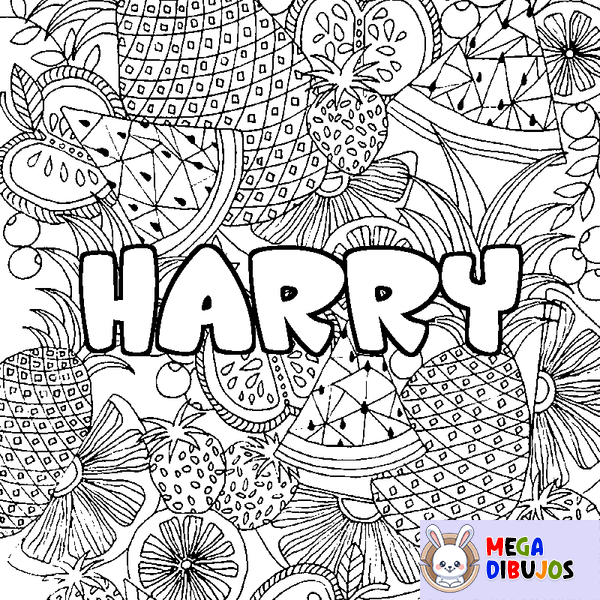 Coloraci&oacute;n del nombre HARRY - decorado mandala de frutas