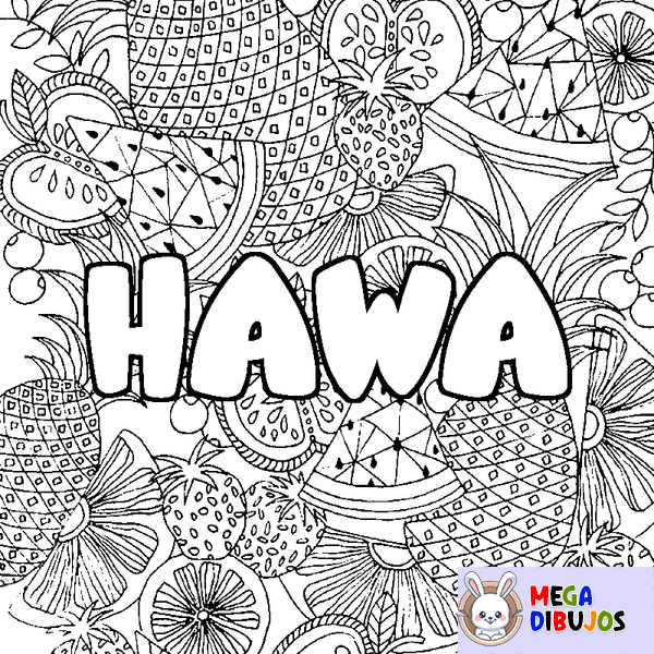 Coloraci&oacute;n del nombre HAWA - decorado mandala de frutas