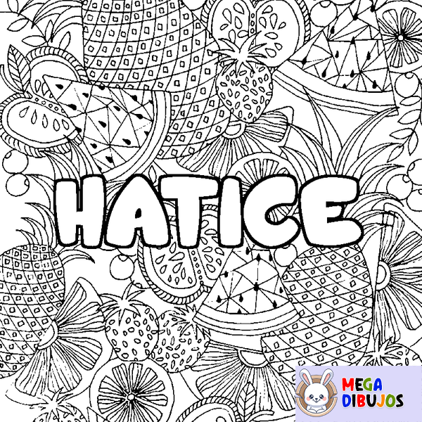 Coloraci&oacute;n del nombre HATICE - decorado mandala de frutas