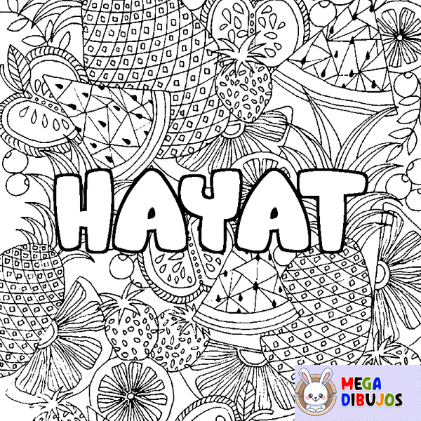 Coloraci&oacute;n del nombre HAYAT - decorado mandala de frutas