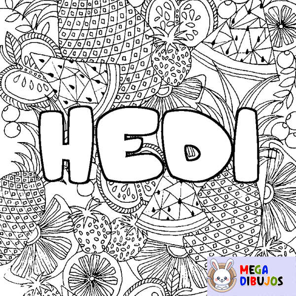 Coloraci&oacute;n del nombre HEDI - decorado mandala de frutas