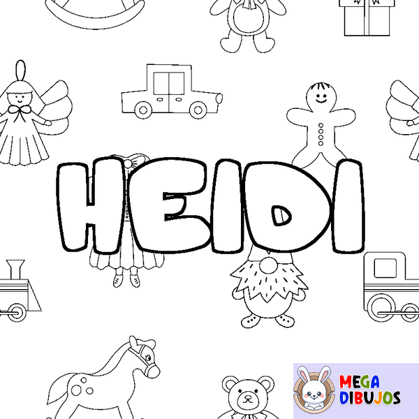 Coloraci&oacute;n del nombre HEIDI - decorado juguetes