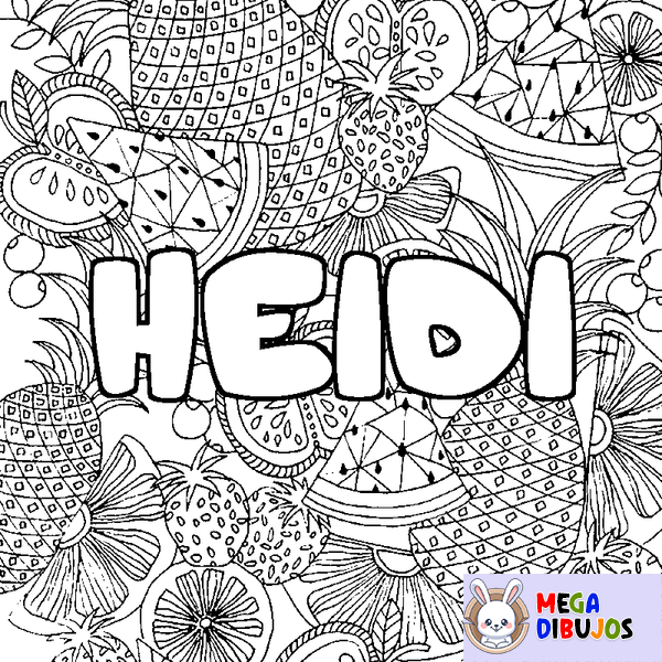 Coloraci&oacute;n del nombre HEIDI - decorado mandala de frutas