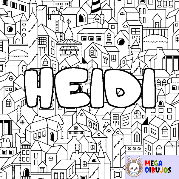 Coloraci&oacute;n del nombre HEIDI - decorado ciudad