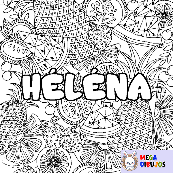 Coloraci&oacute;n del nombre H&Eacute;L&Eacute;NA - decorado mandala de frutas