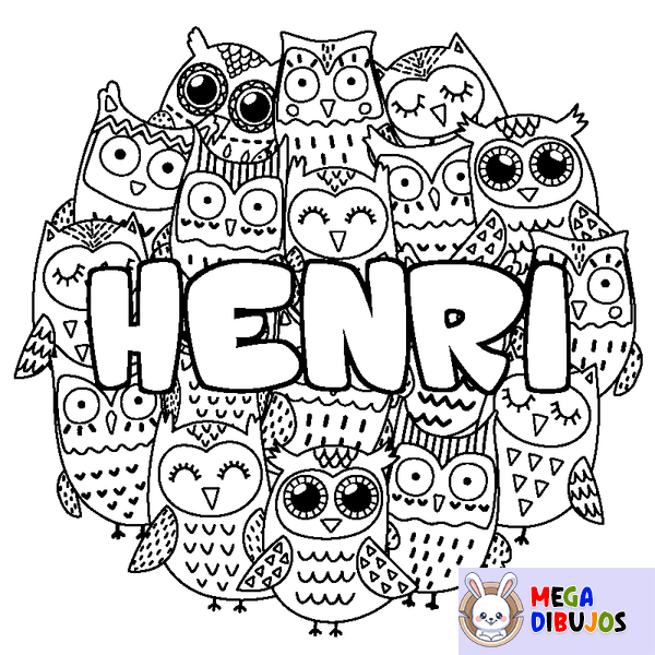 Coloraci&oacute;n del nombre HENRI - decorado b&uacute;hos