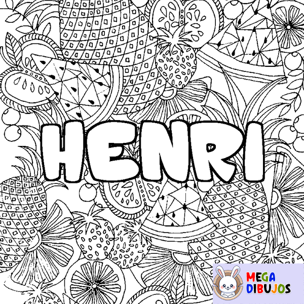 Coloraci&oacute;n del nombre HENRI - decorado mandala de frutas