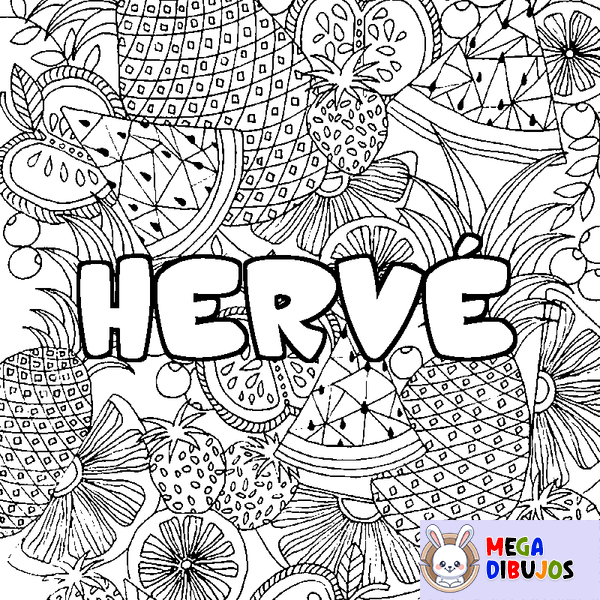 Coloraci&oacute;n del nombre HERV&Eacute; - decorado mandala de frutas