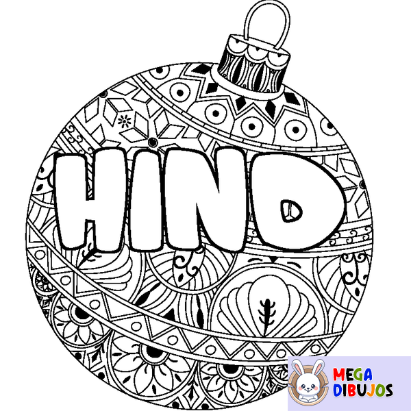 Coloraci&oacute;n del nombre HIND - decorado bola de Navidad