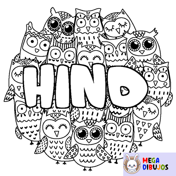 Coloraci&oacute;n del nombre HIND - decorado b&uacute;hos