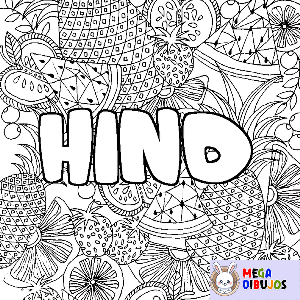 Coloraci&oacute;n del nombre HIND - decorado mandala de frutas