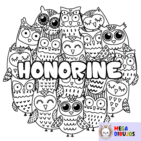 Coloraci&oacute;n del nombre HONORINE - decorado b&uacute;hos