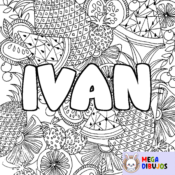 Coloraci&oacute;n del nombre IVAN - decorado mandala de frutas