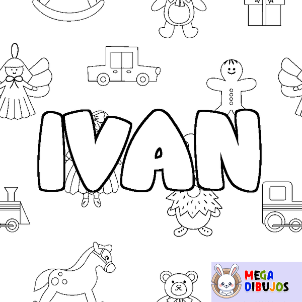 Coloraci&oacute;n del nombre IVAN - decorado juguetes