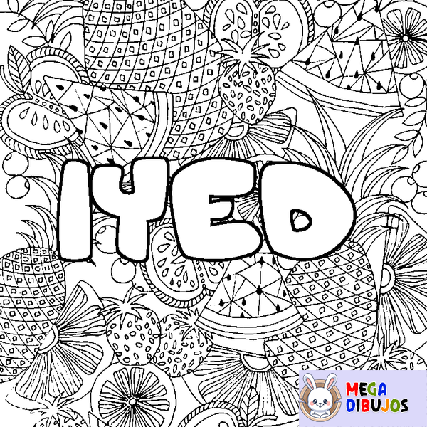 Coloraci&oacute;n del nombre IYED - decorado mandala de frutas