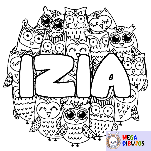Coloraci&oacute;n del nombre IZIA - decorado b&uacute;hos