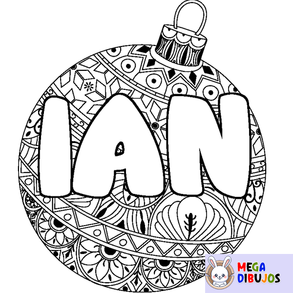 Coloraci&oacute;n del nombre IAN - decorado bola de Navidad