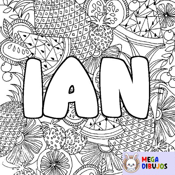 Coloraci&oacute;n del nombre IAN - decorado mandala de frutas