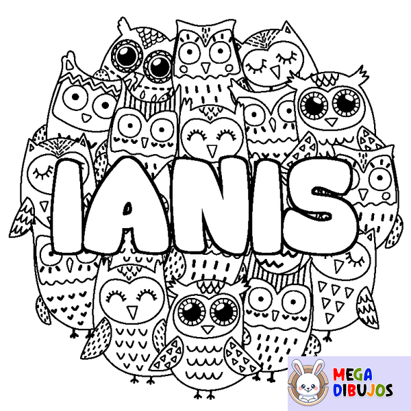 Coloraci&oacute;n del nombre IANIS - decorado b&uacute;hos