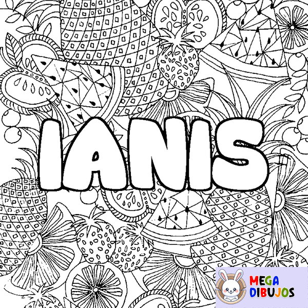 Coloraci&oacute;n del nombre IANIS - decorado mandala de frutas