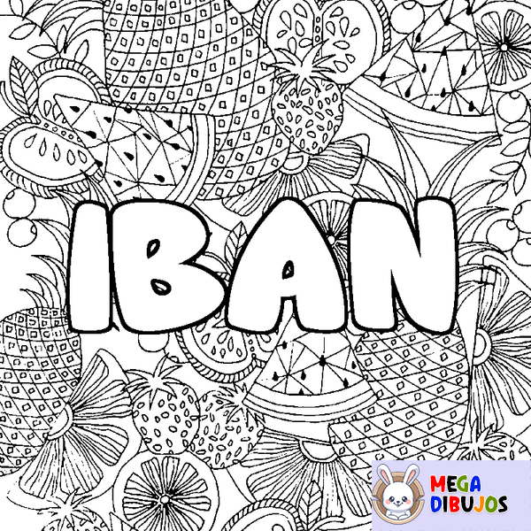 Coloraci&oacute;n del nombre IBAN - decorado mandala de frutas