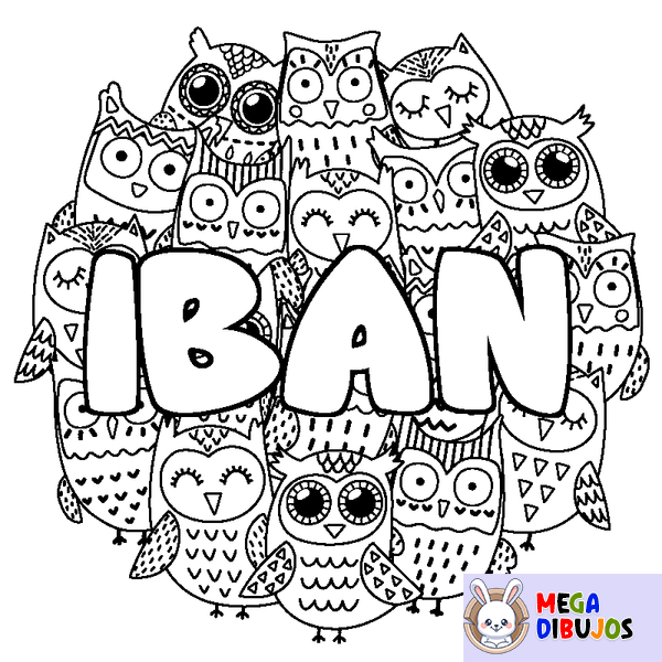 Coloraci&oacute;n del nombre IBAN - decorado b&uacute;hos