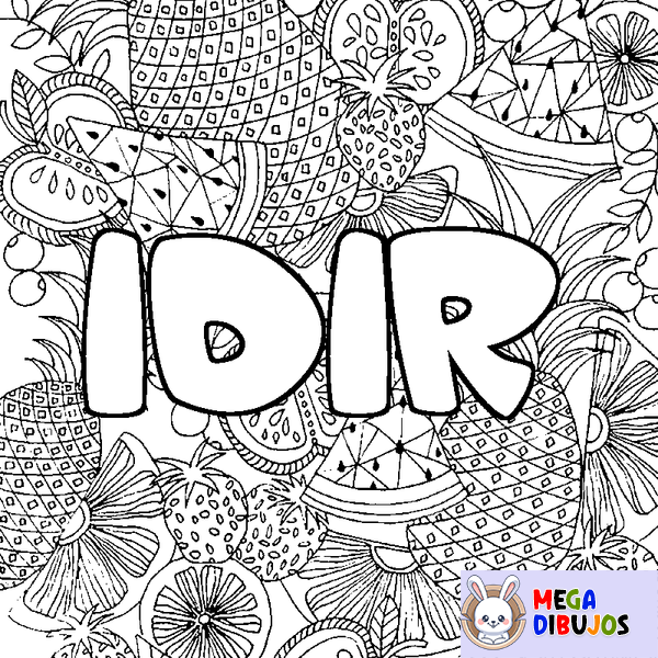 Coloraci&oacute;n del nombre IDIR - decorado mandala de frutas