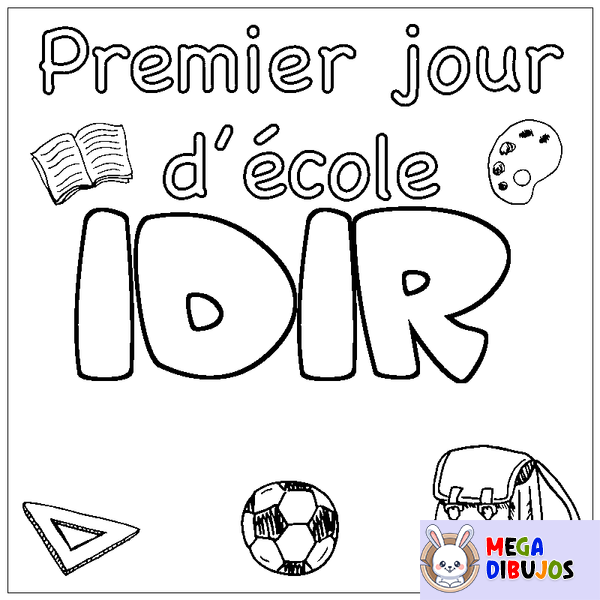 Coloraci&oacute;n del nombre IDIR - decorado primer d&iacute;a de escuela