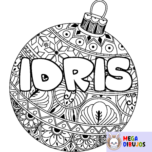 Coloraci&oacute;n del nombre IDRIS - decorado bola de Navidad