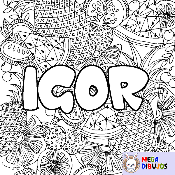 Coloraci&oacute;n del nombre IGOR - decorado mandala de frutas