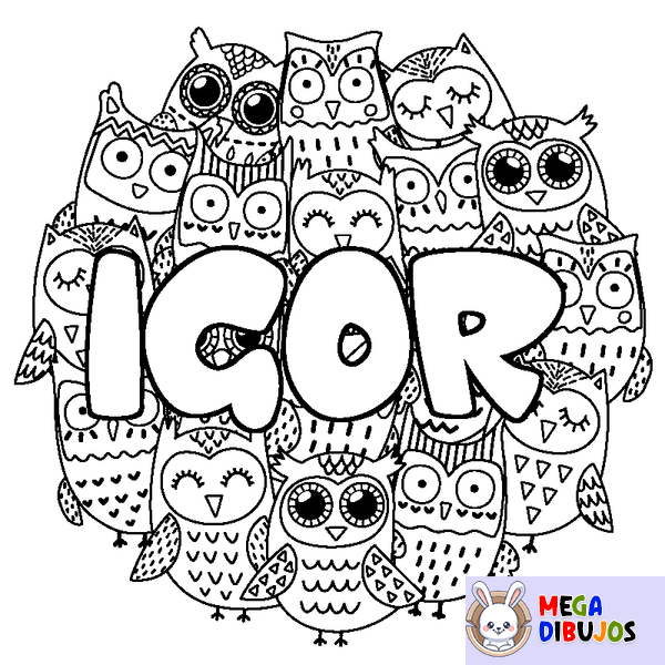 Coloraci&oacute;n del nombre IGOR - decorado b&uacute;hos