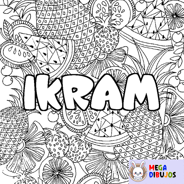 Coloraci&oacute;n del nombre IKRAM - decorado mandala de frutas