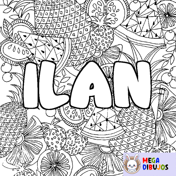 Coloraci&oacute;n del nombre ILAN - decorado mandala de frutas