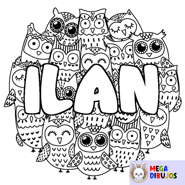 Coloraci&oacute;n del nombre ILAN - decorado b&uacute;hos