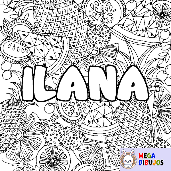 Coloraci&oacute;n del nombre ILANA - decorado mandala de frutas